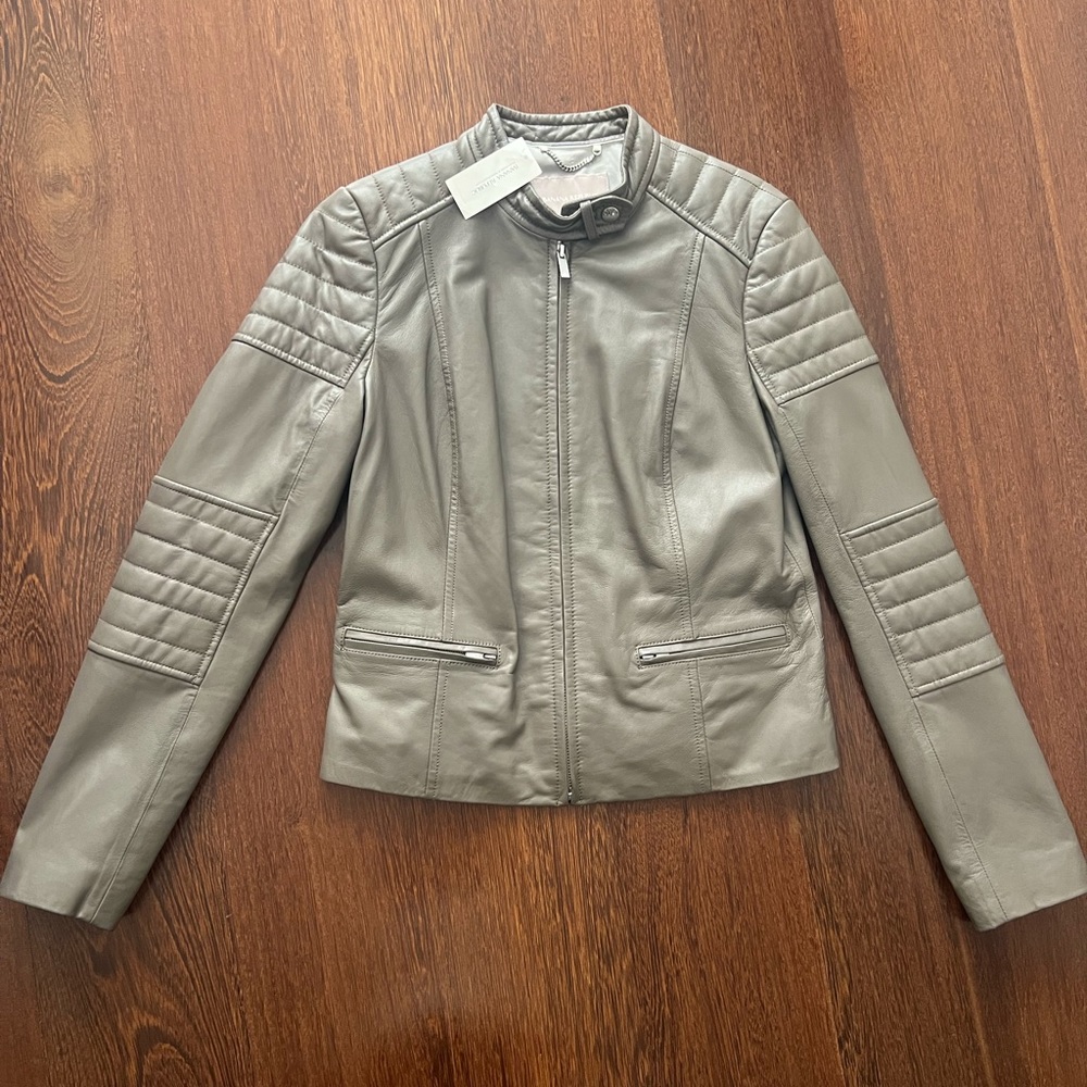 NWT- Vintage Lambskin Gray Leather Jacket